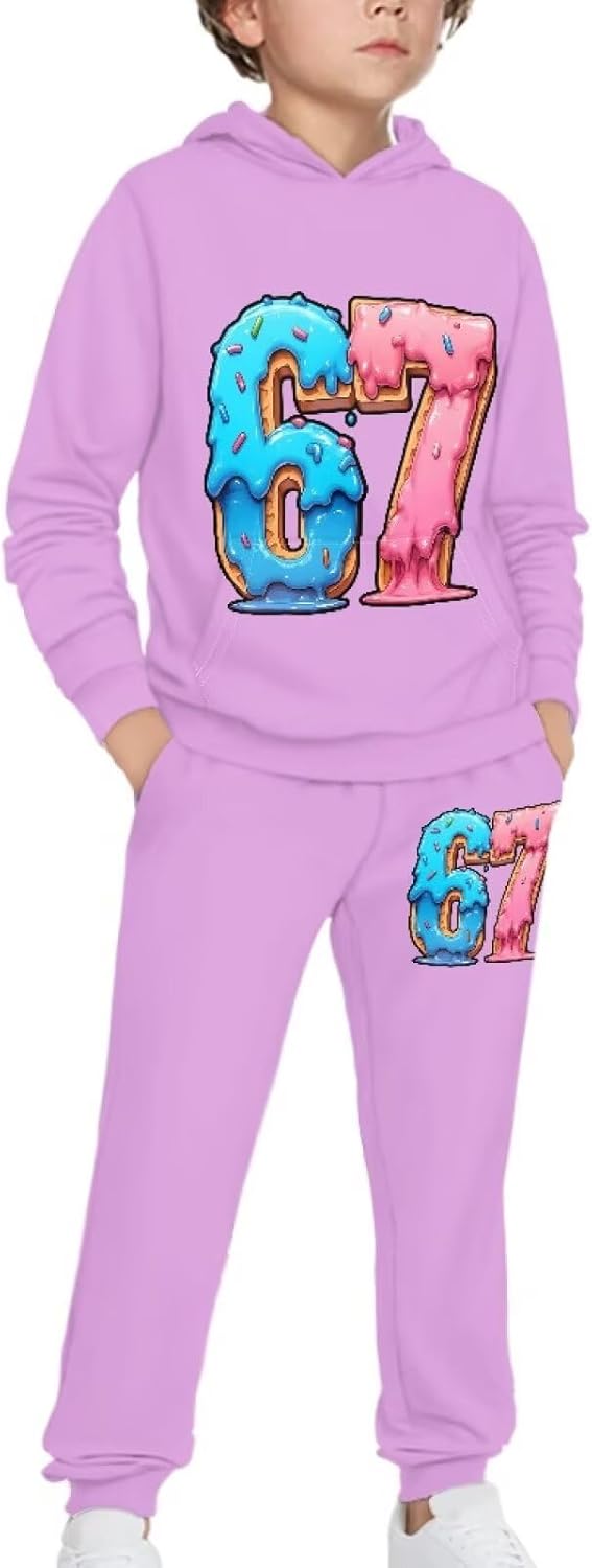 67 Pullover Hoodie and Pants Six Seven Ice Cream Meme Spring Outfits Long Sleeve Sweatsuits for Girls Boys 4-12Y