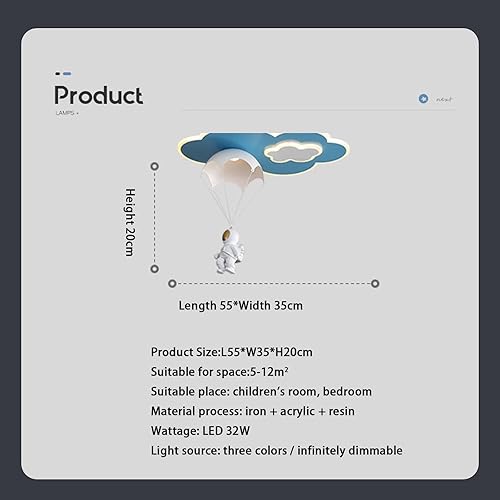 Miniatura 4 de Lámpara de techo moderna, lámpara colgante de dibujos animados de astronauta, lámpara de techo LED de acrílico con control remoto, lámpara de techo