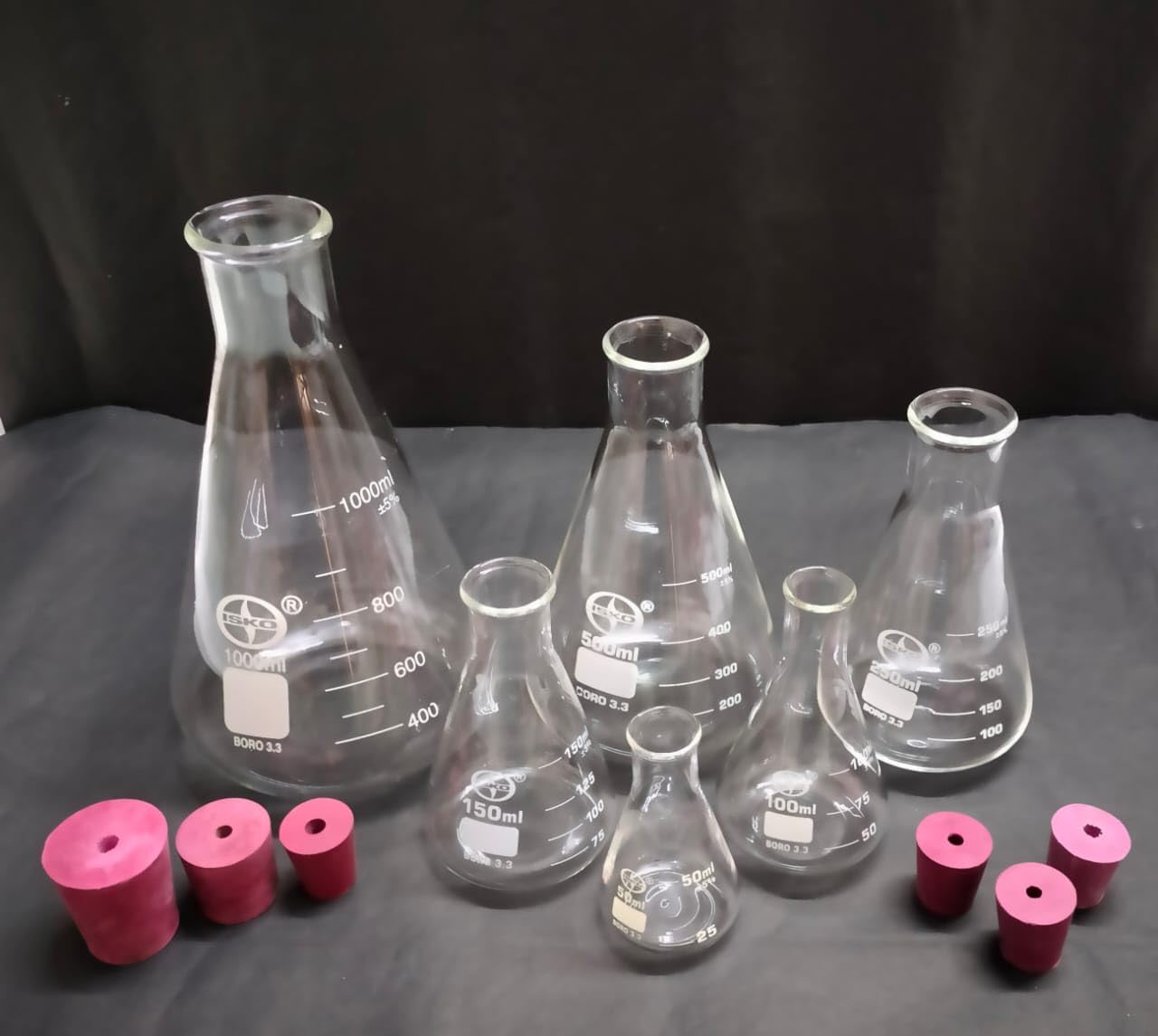 ISKO® Borosilicate Glass Erlenmeyer Flask | Conical Flask | With rubber Cork |With Hole 8-10 mm | 250 ml | 2 Pcs-image-34