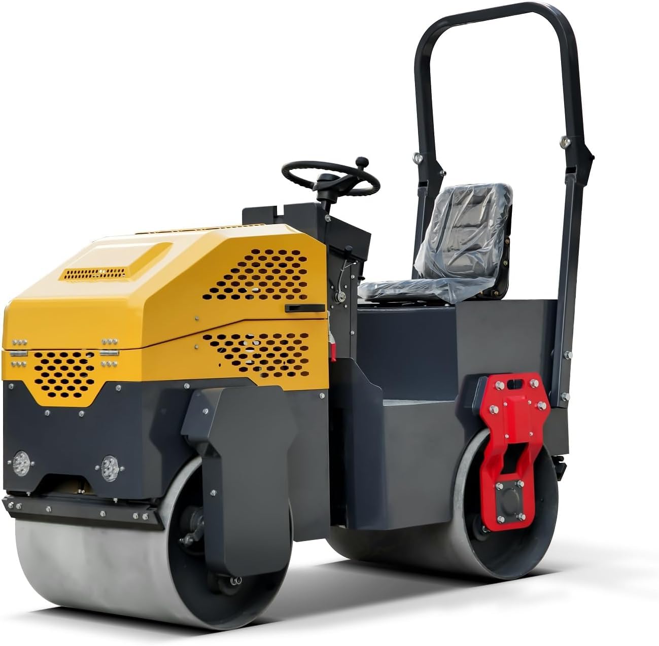 MMS 1 Ton Double Drum Vibratory Road Roller, 13.5HP 420cc Gas Powered Fully Hydraulic Compactor, 27.6 in Drum with Water Spray System for Asphalt, Pavement, Driveways and Soil