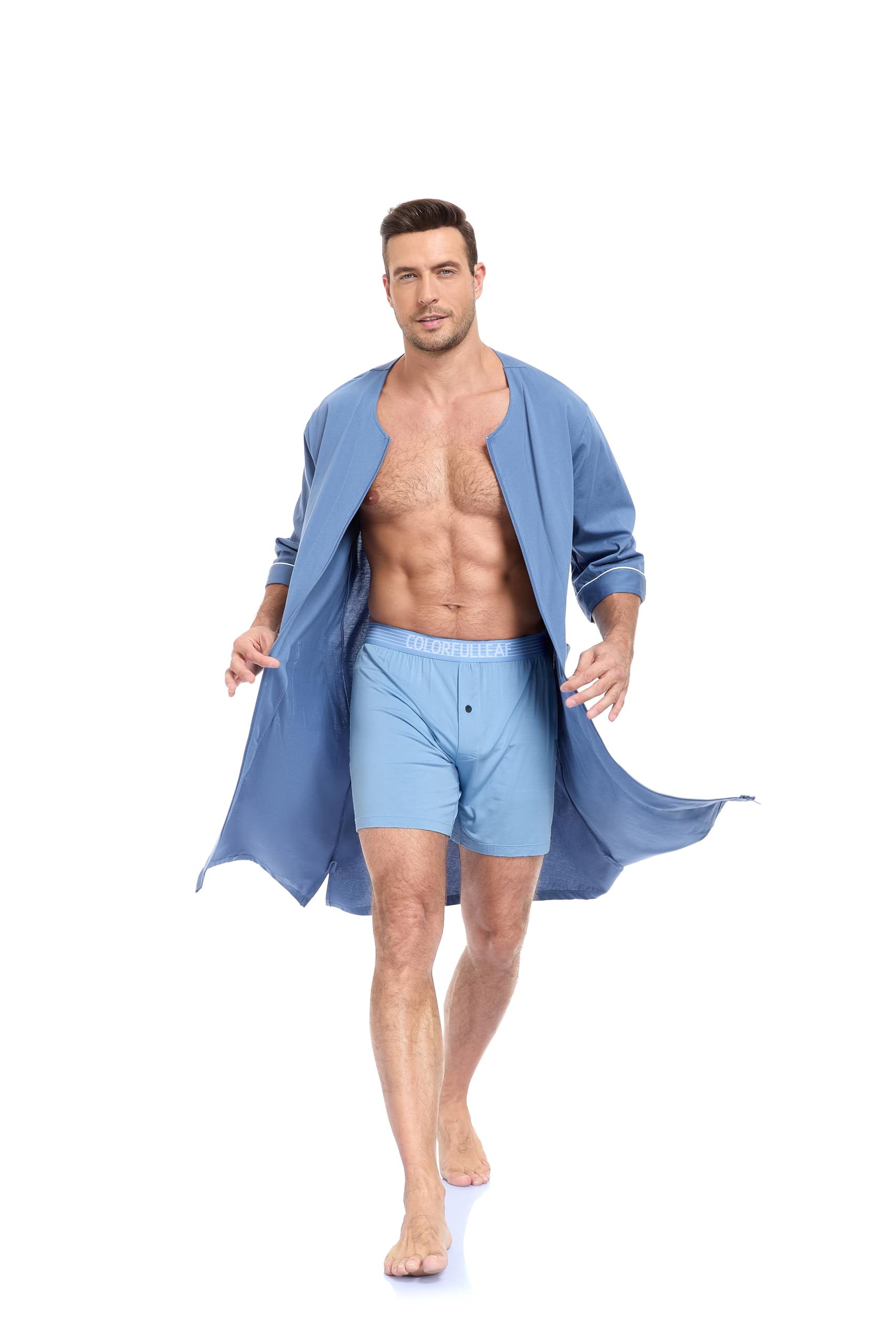 EA'S SECRET Herren 100% Baumwolle Morgenmantel Weicher Reißverschluss Bademantel Kurzarm Sommer Kimono Hausmantel Mit Taschen