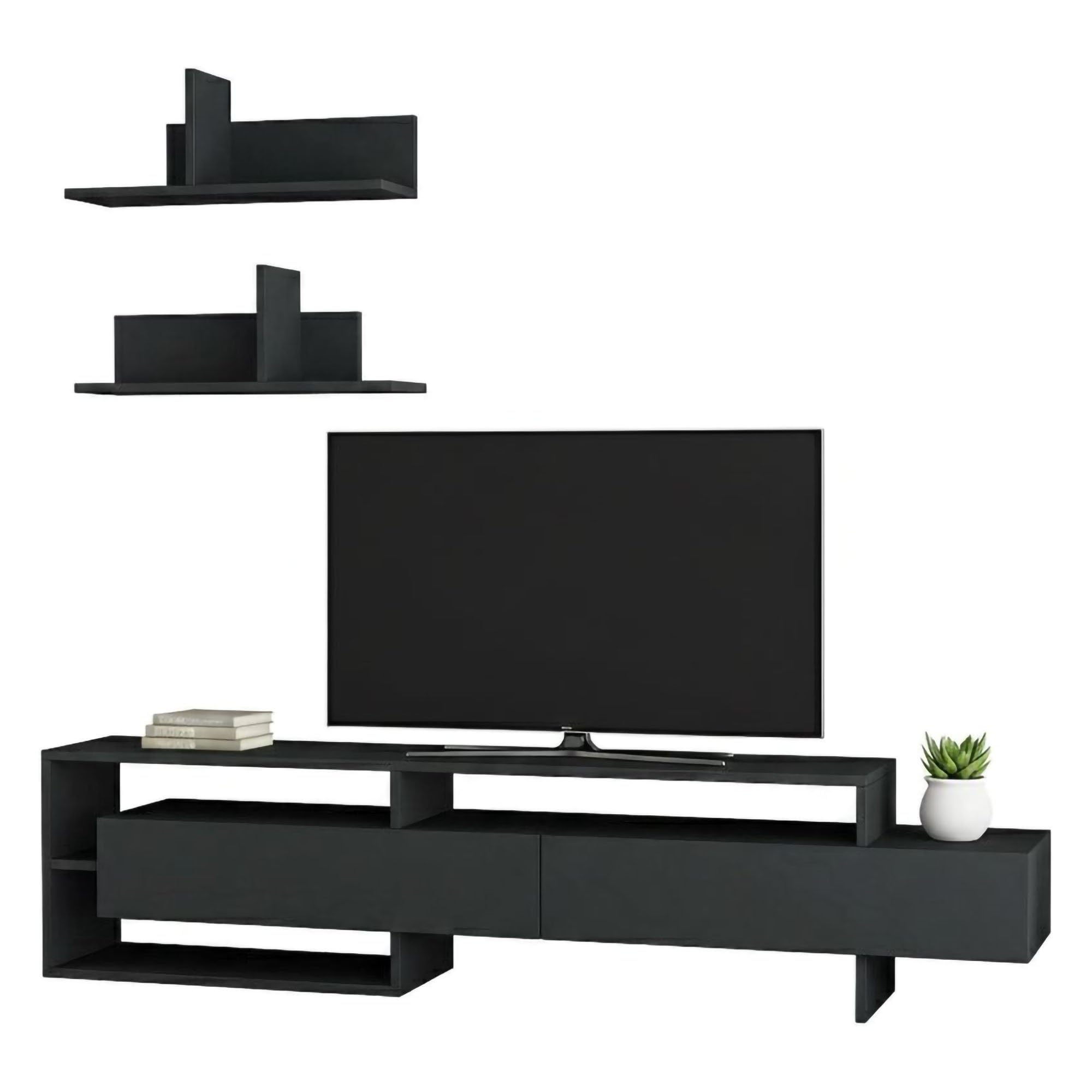 Dmora - Parete attrezzata Eudora, Composizione Soggiorno, Mobile Salotto Multiuso, Armadio Porta TV, 180x32 h42 cm, Antracite