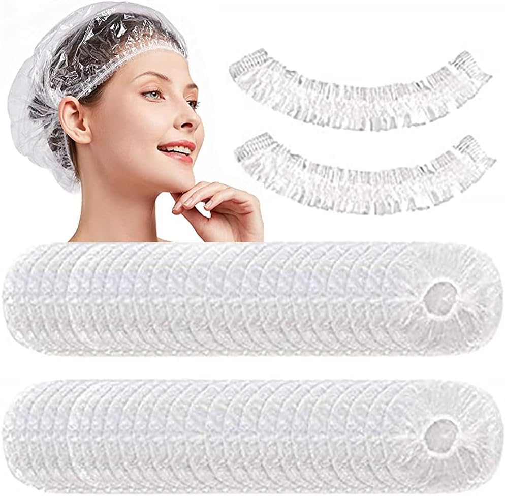 200PCS Disposable Shower Caps, Larger & Thicker Waterproof Elastic Hair Bath Cap, Clear Plastic Hair Caps for Women Men,Hotel and Hair Salon, Beauty, Portable Travel (One Size, 200, count)