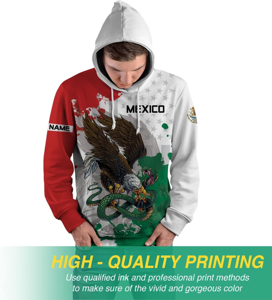 Personalized Mexican Hoodie, Custom Name Mexican Eagle, Playera De Mexico, Custom Name Azteca Mexicano Hoodie