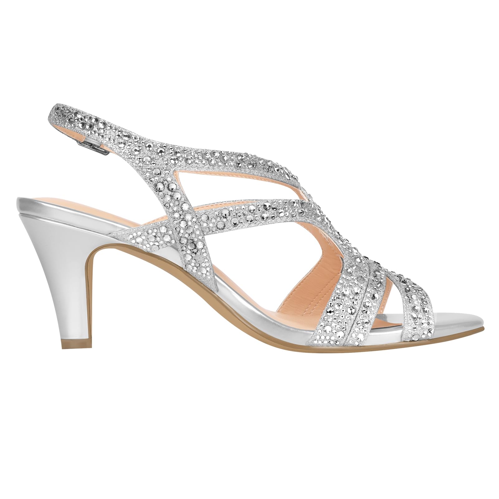 PIZZ ANNU Amelia Damen Sandalen Sommer Elegant Bequem Slingback mit Kitten Heels, Sandaletten Glitter Strass, Brautschuhe Offene Zehen Tanzschuhe für Hochzeit und Party