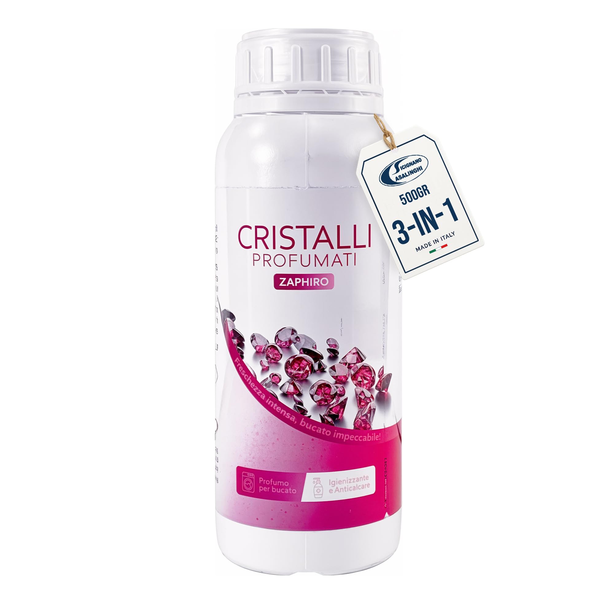 Sicignano Duftkristalle 500 g Zaphiro – Kristalle Made in Italy für Wäsche, 3-in-1: Duft, Weichspüler und Entkalker; Salze für Waschmaschine, erfrischende Wirkung und langanhaltender Duft für Kleidung