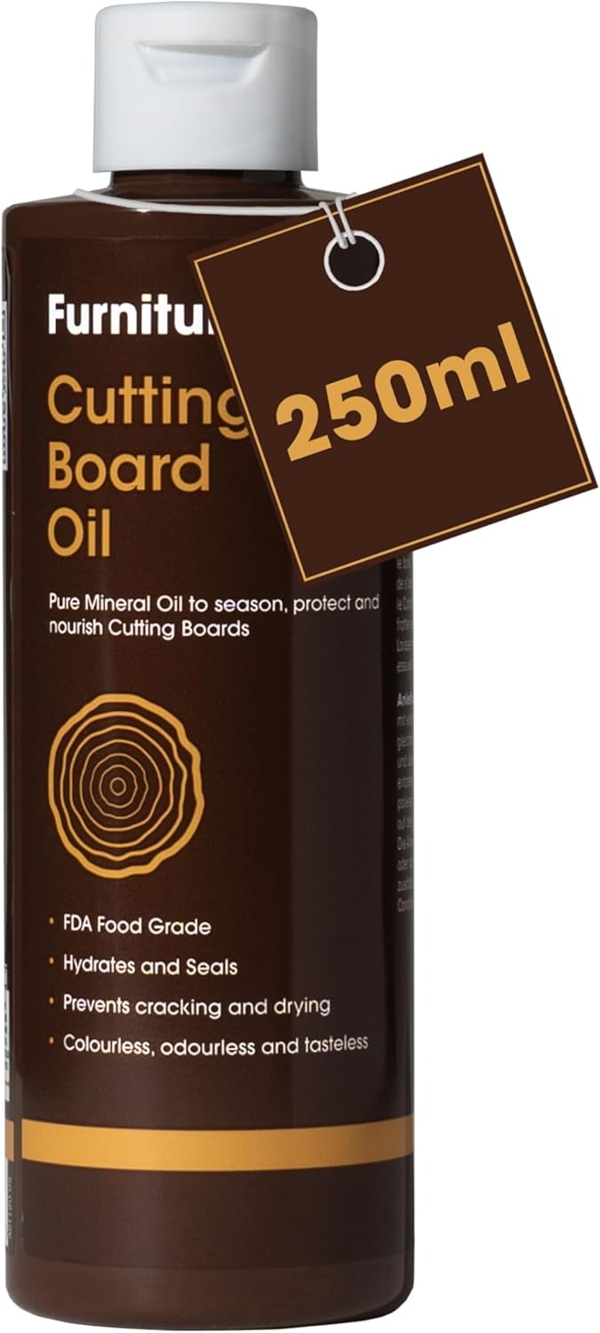 Furniture Clinic Natural Cutting Board Oil | Food Grade Mineral Oil for Wood, Stone, & Slate Butcher Blocks | Quick Drying, Tasteless, Odorless & Colorless | Restore | Protect (8.5oz/250ml)