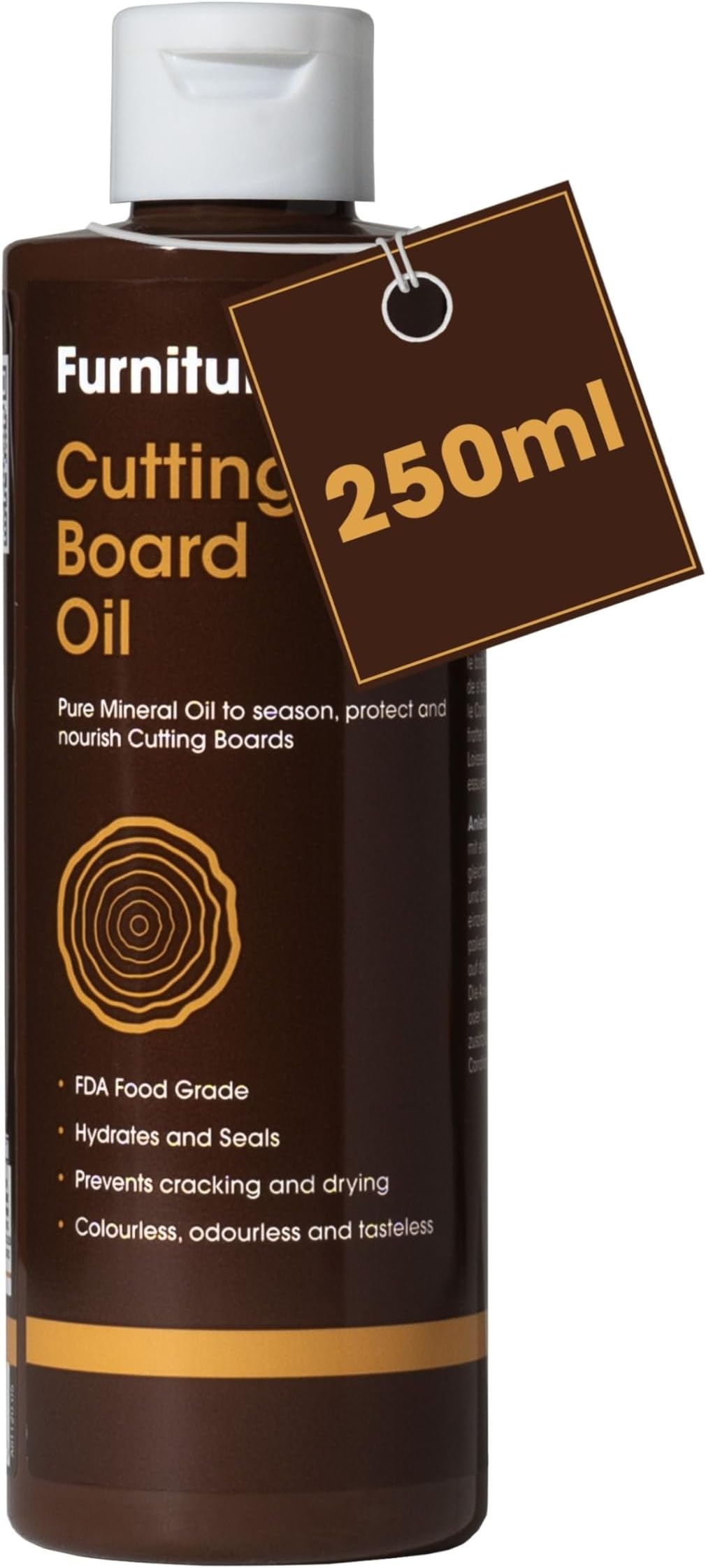Furniture Clinic Chopping Board Oil - Premium Food Grade Mineral Oil to Protect and Restore Wood Cutting Boards, Butcher Blocks, Countertops - 250ml