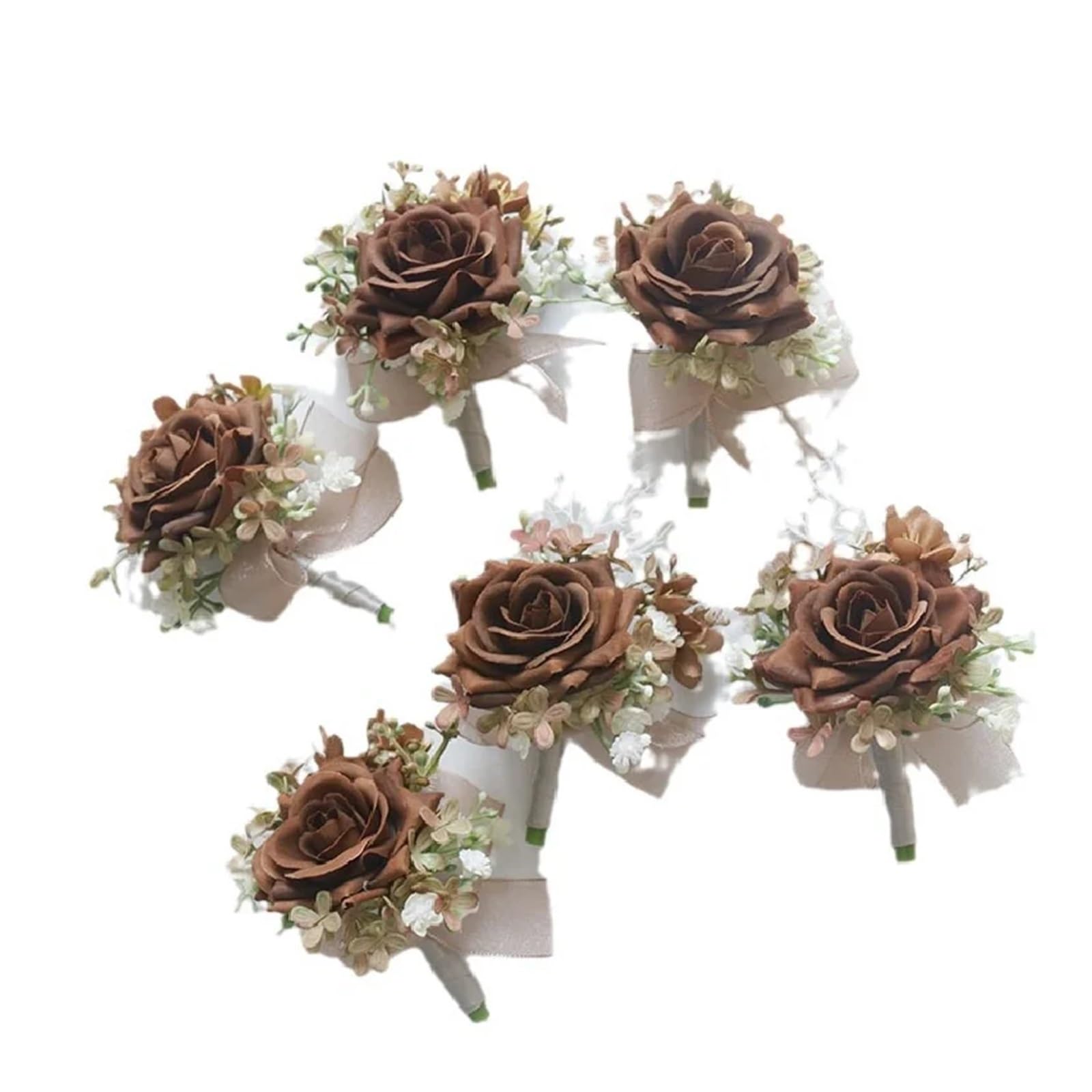 Künstliche Boho-Blume, Hochzeits-Ansteckblumen, 4 Stück, Hochzeitsblumenstrauß, künstliche Blumen, Geschäftsfeier, Eröffnung, Gast-Ansteckblumen, Ansteckblumen, Braun (Korsage)