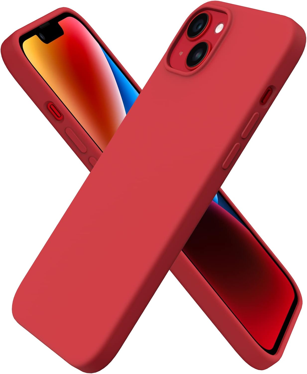 ORNARTO Compatible with iPhone 14 Plus Case 6.7, Slim Liquid Silicone 3 Layers Full Covered Soft Gel Rubber Phone Case Protective Cover for Women Men 6.7 Inch-Red