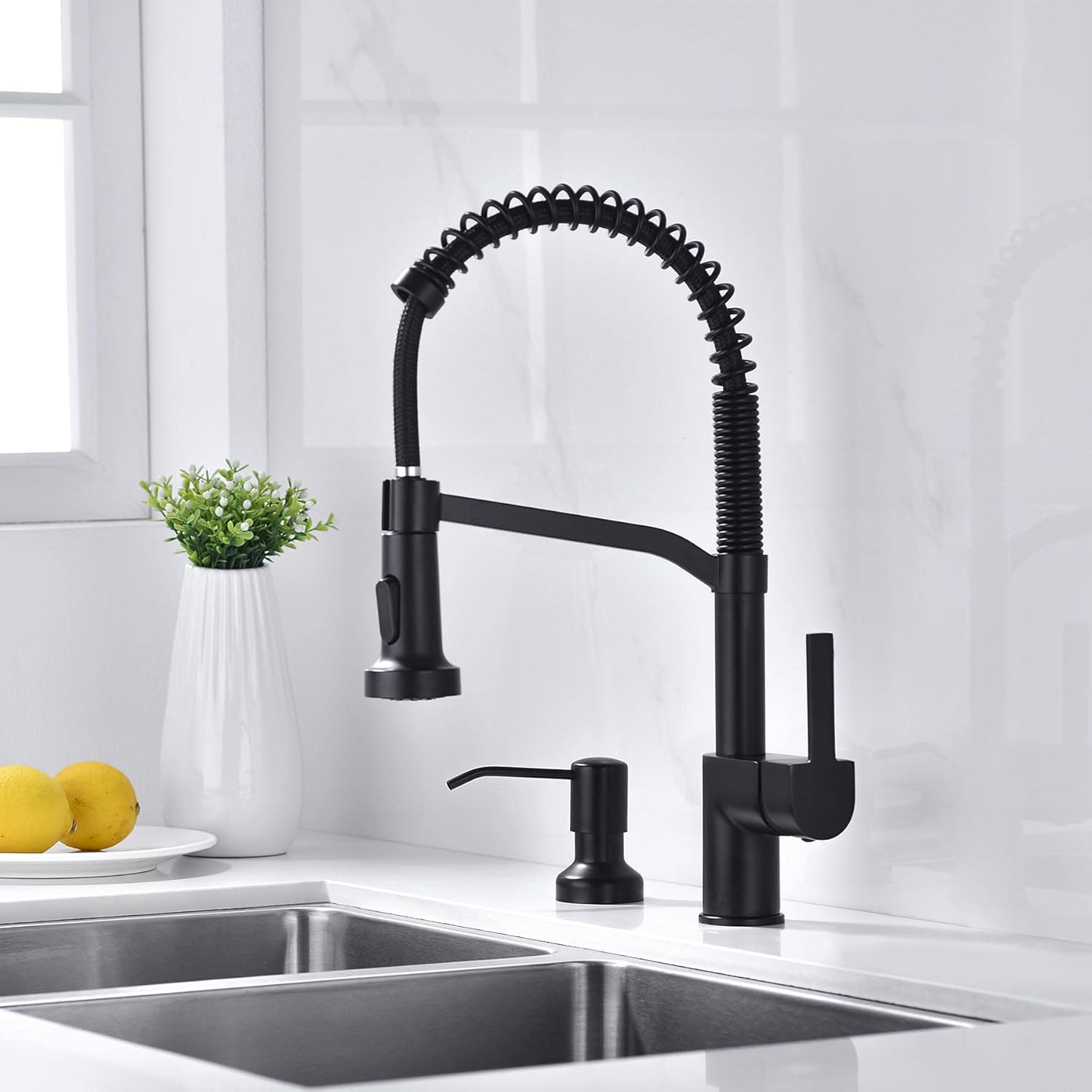 Avola Kitchen Black Sink Soap Dispenser,Stainless Steel Countertop Sink Soap Dispenser Pump with 47" Silicone Extension Tube Kit, Design for Kitchen Bathroom, No More Refills（Matte Black