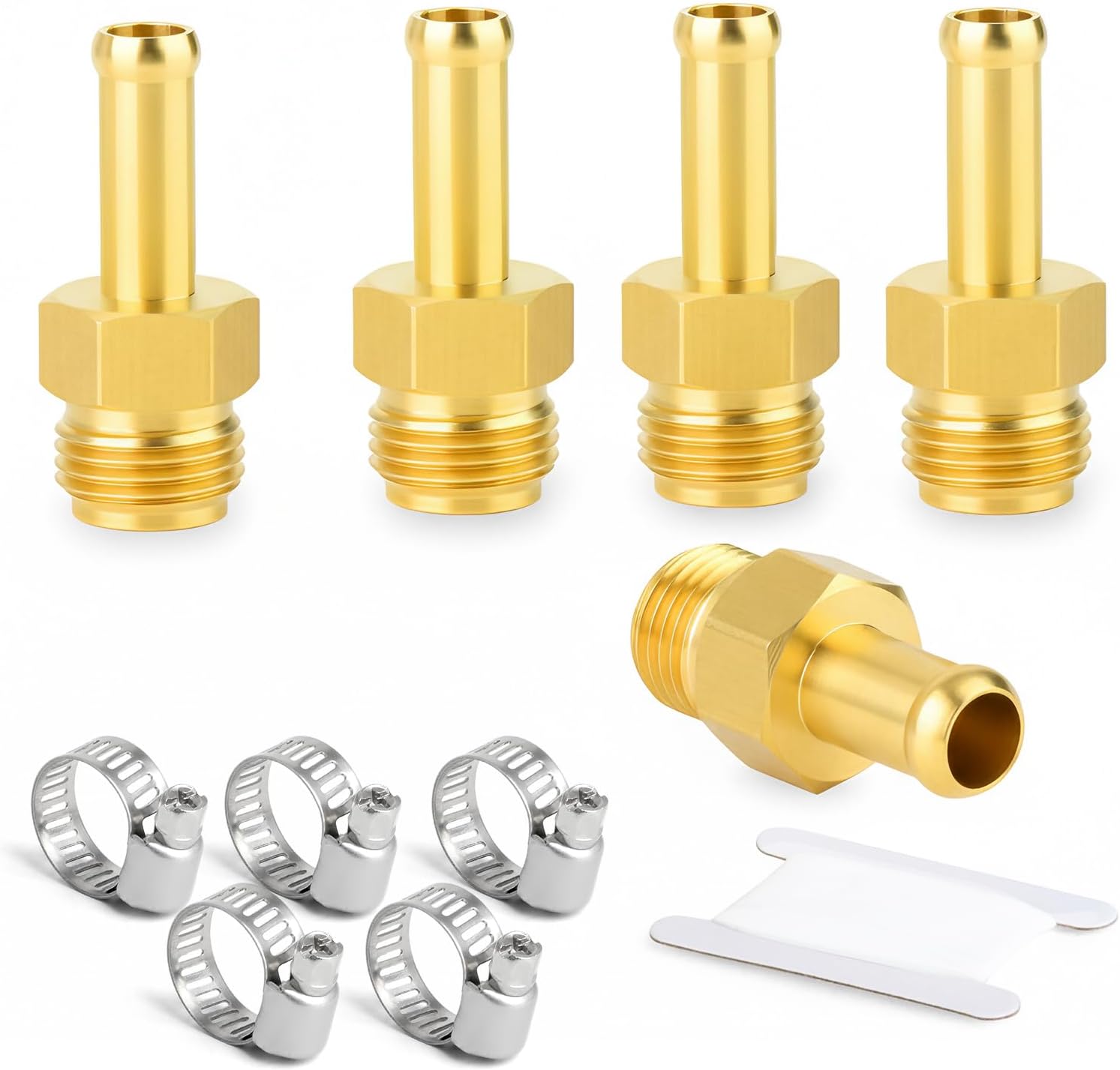5PCS Brass Brake Line Hose Fittings, 5/16" Barb x 5/8"-18 Threads（Inverted Flare）for Fuel Hose/Air/Liquid/Oil/Gas