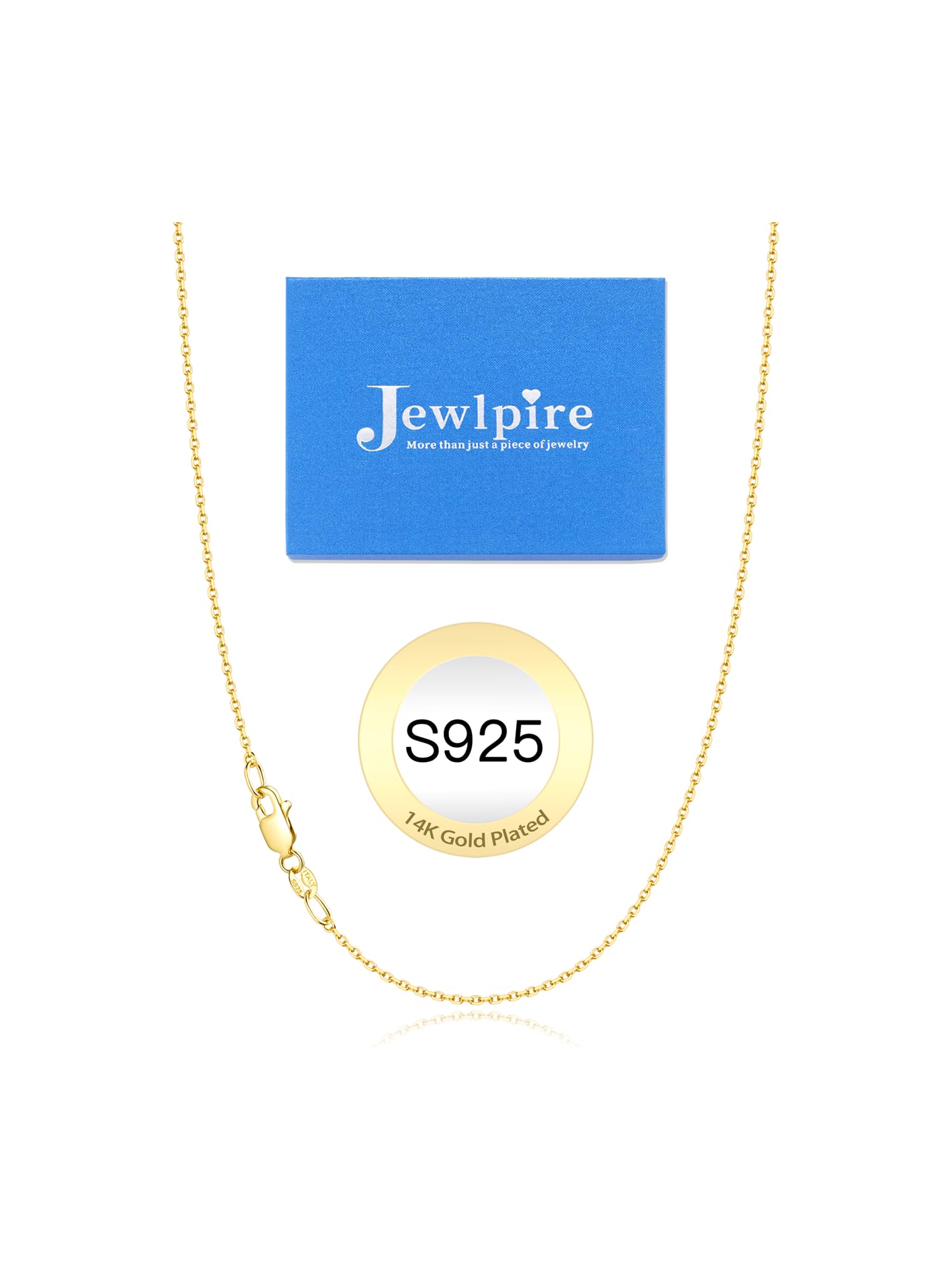 Jewlpire 1mm 1.2mm Cable Chains 925 Sterling Silver Chain Necklace for Women, 14k Gold Plated Chain for Women Sturdy Womens Chains Necklace, 14 16 18
