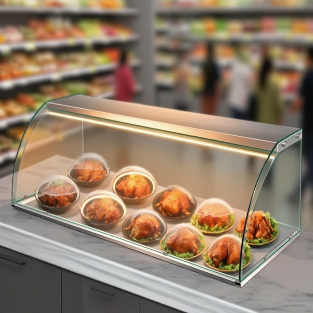 Vetrina per Pasticceria, Buffet Refrigerato Commerciale con Copertura in Vetro, Tavolo Espositivo Trasparente per Pane, Dolci, Biscotti(81x53x50cm)