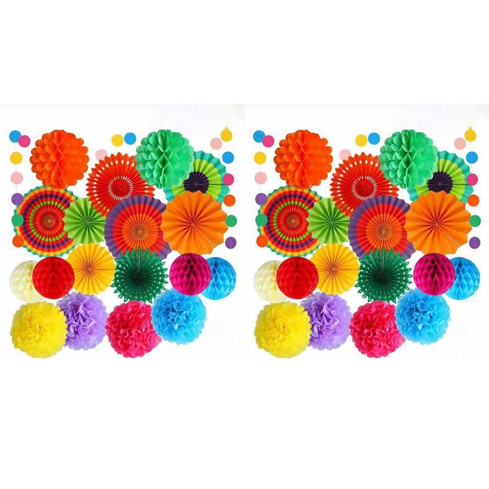 Hndhbfgrt 40Pcs Colourful Decorations Paper Fans Paper Flower Ball Honeycomb Balls Set