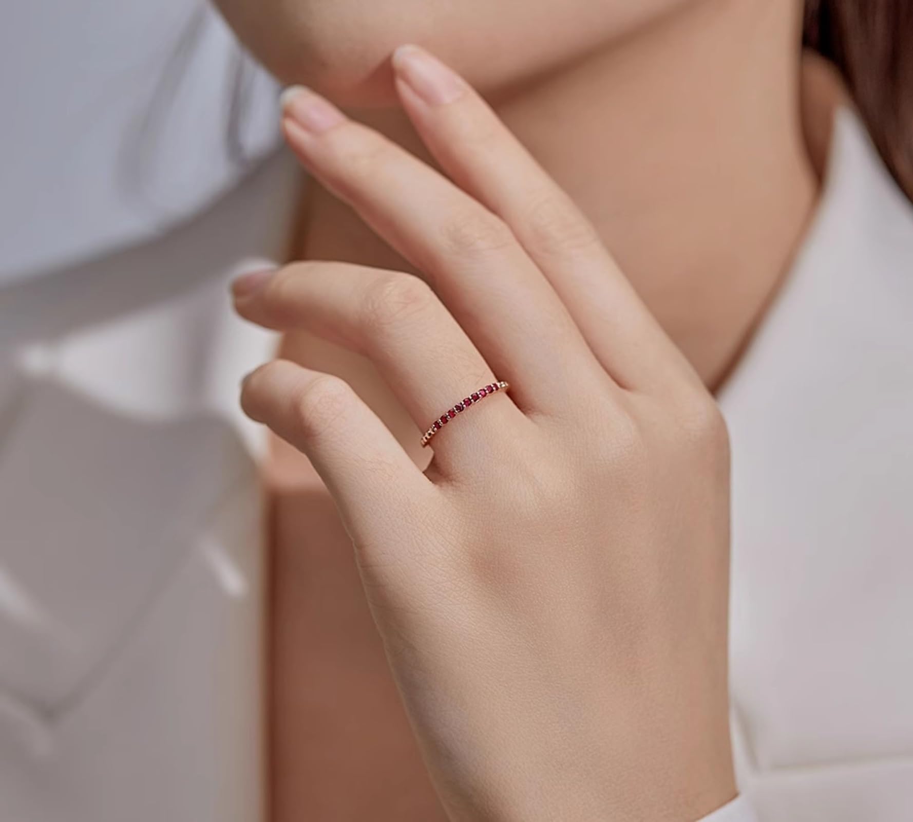 Anillo de boda para mujer, oro rosa, rubí, oro real, alianzas de media eternidad para mujeres