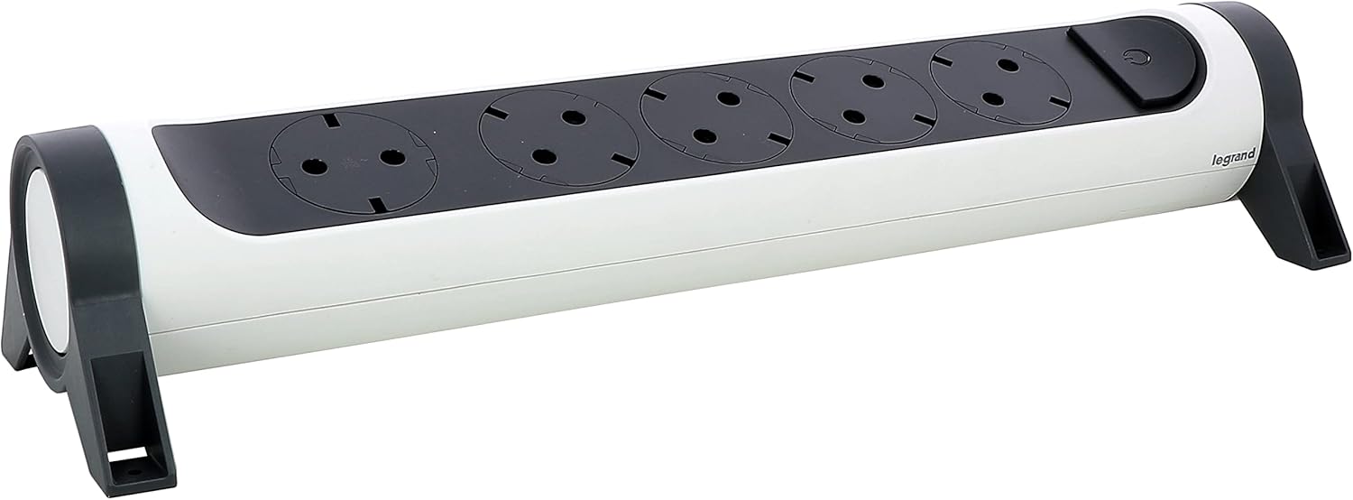 LEGRAND, 694546 694546 Rotatable 5-Way Socket Multiple Socket Wall or Table Mount LED On/Off Switch Without Cable Ultra White Dark Grey