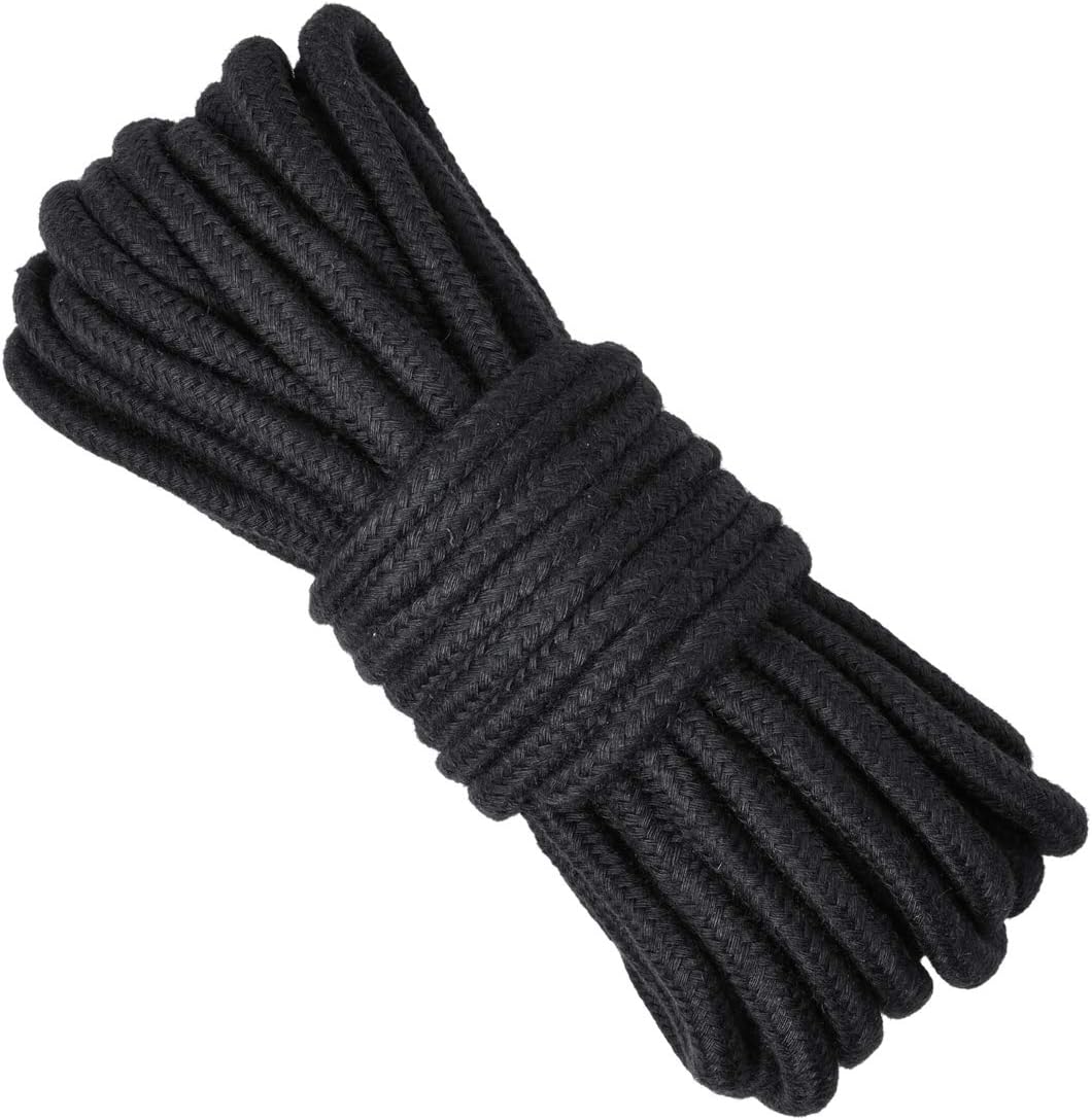 UKawhi Soft Rope Black Soft Rope Cord 10 M/33 Feet Cotton Rope 8 MM All-Purpose Soft Rope Tying Natural Durable Rope Braided Cotton Strong Multifunctional Rope Long Strap