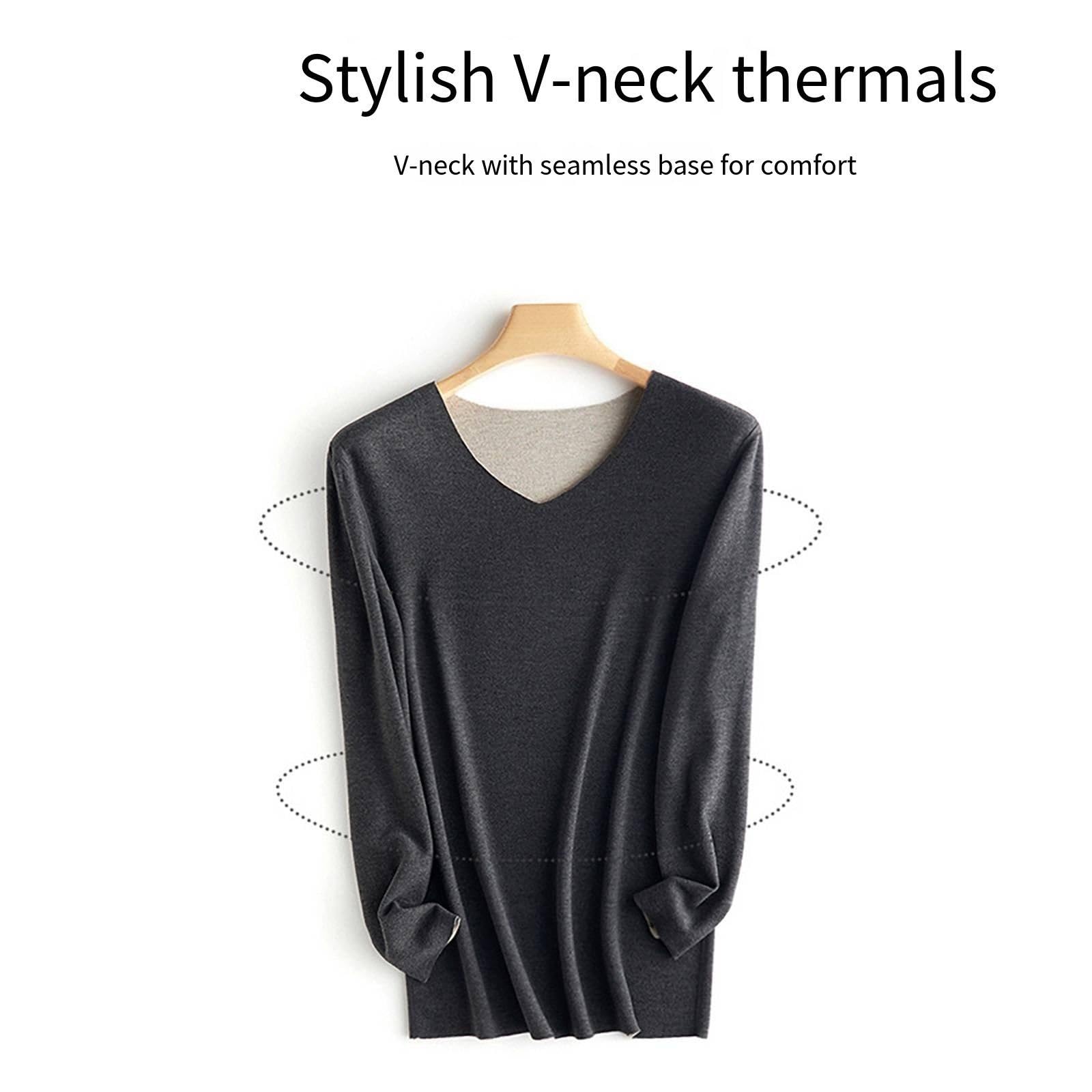 Conjunto de Ropa Interior térmica para Hombre, Top con Cuello en V de Lana de otoño e Invierno, Pantalones calefactores sin Rastro,Brown-XL