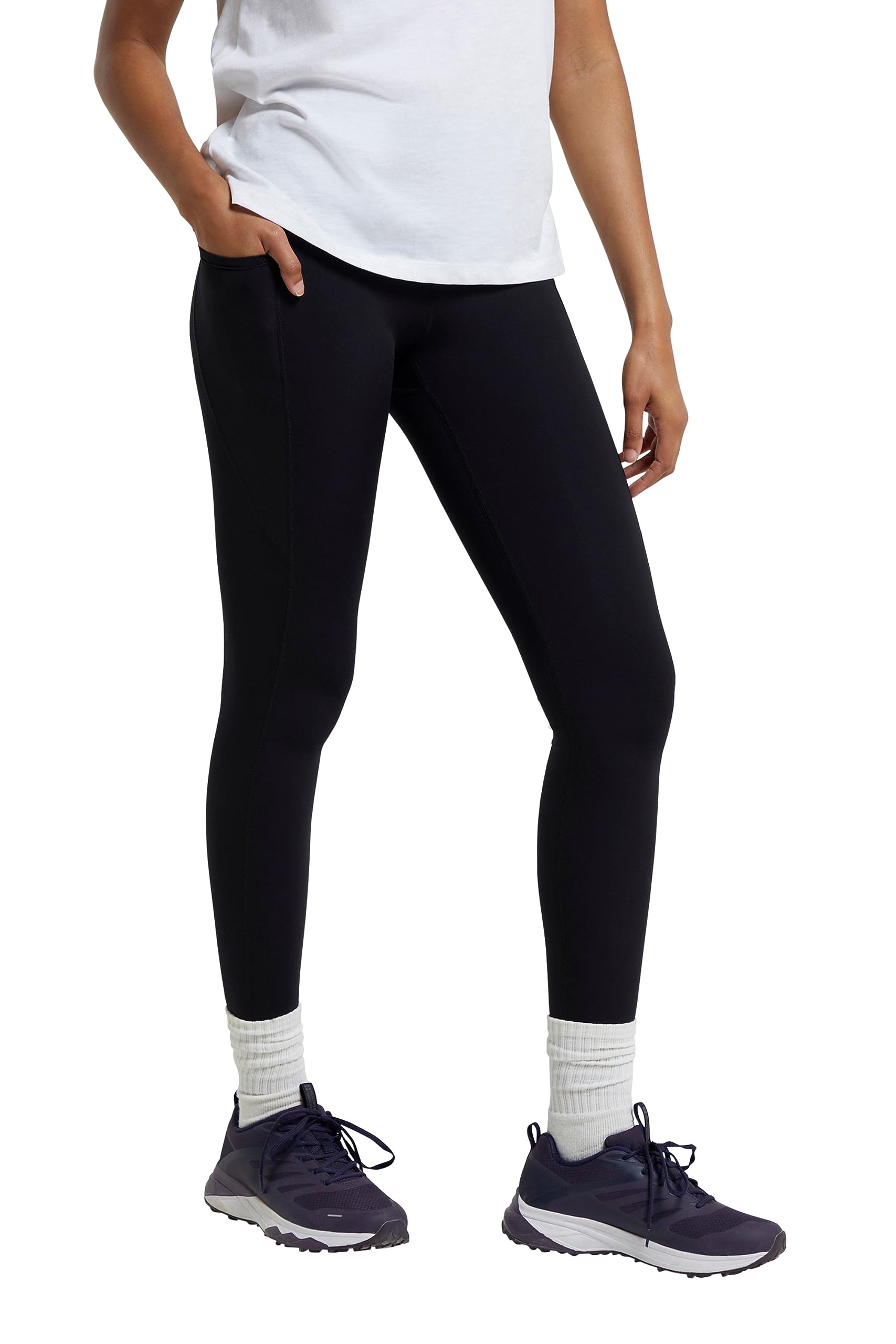 Mountain Warehouse Women's 'Blackout' Lightweight Stretchy Moisture Wicking High Waisted Leggings Pants in Black | Size: 16