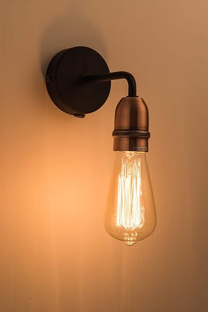 HARPER LIVING 1xE27/ES Down Wall Light with On/Off Switch, Black with Copper Finish, Suitable for LED Upgrade, Ideal for Living Room, Bedroom, Hallway, Hotel, B&B (1 Light Wall Light)