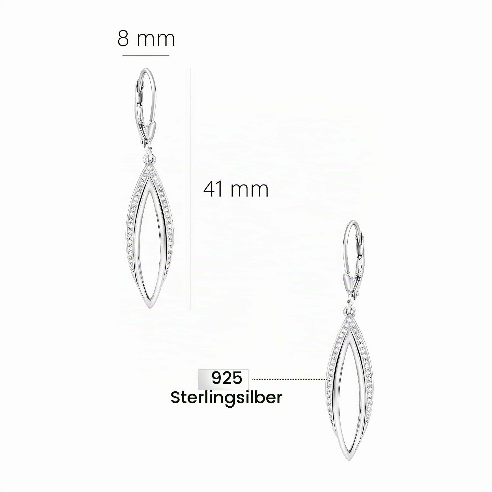 SOFIA MILANI - Damen Ohrringe 925 Silber - mit Zirkonia Steinen - Oval Ohrhänger - 20564