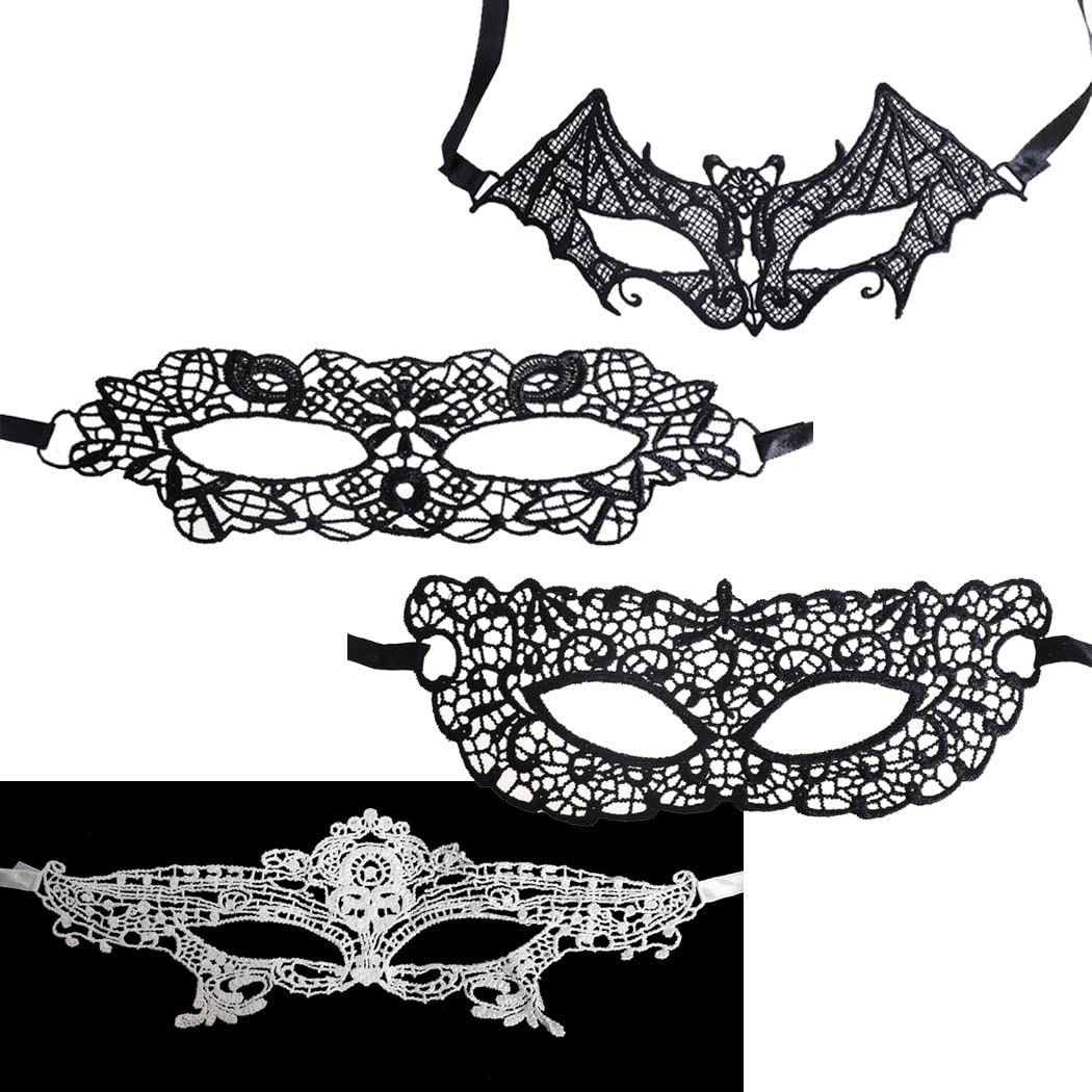 Anzhee Women's Sexy Lace Masks Eye-mask for Women Venetian Masquerade Carnival Evening Dress Halloween Dance Ball Party Masquerade Costume (Black+White Style-E)