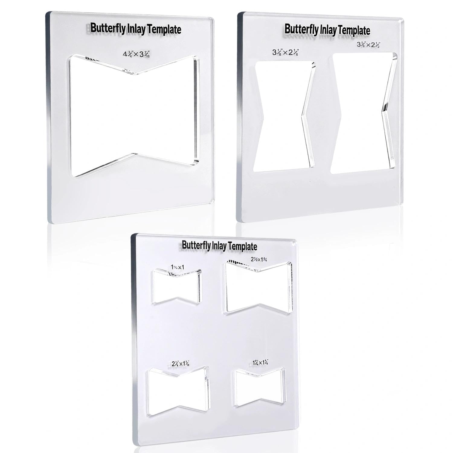 Kit de 3 Plantillas de Incrustaciones de Mariposa en Acrílico Endurecido - Plantillas de Enrutador para Carpintería, Reparación de Muebles y Unión de Madera