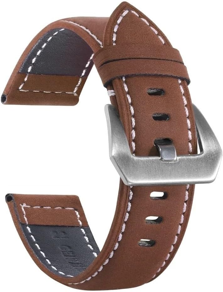 Leather Watch Strap 20mm 22mm 24mm Cowhide Leather Watch Band Fit for Women Men Belt Bracelet Wristband(Yellow Brown,22mm)