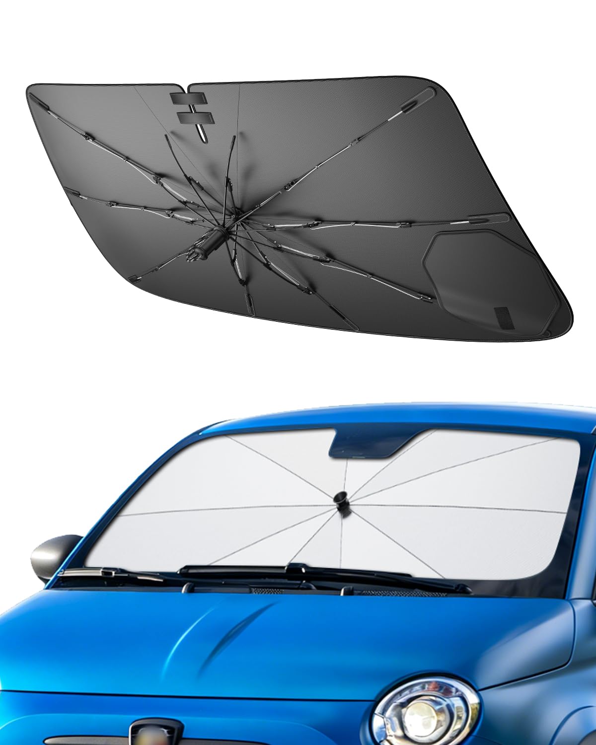 SHAOHAO Compatibile con FIAT 500 Abarth 595 2017-2026 Parasole per auto Parasole per parabrezza Facile da riporre Maniglia con cordino Protezione UV Accessori FIAT 500 parasole