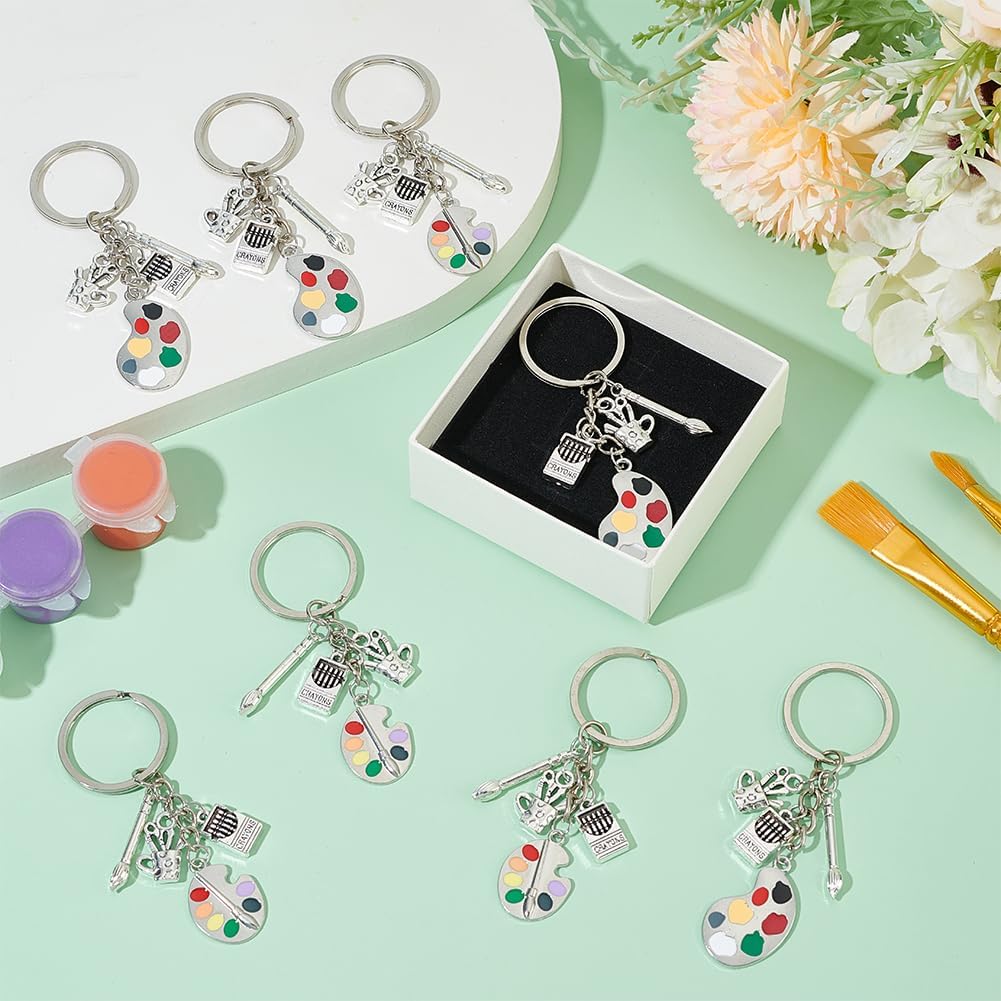 PH PandaHall 8pcs Paint Palette for Keychain, Paint Artist Charms 2 Styles Keychain Painting Gift Lanyard Purse Artist Charm Alloy Keychains for Painting Lover Gifts Student Keychains, 3inch image 4