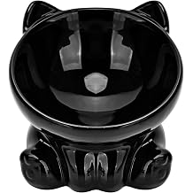 Ceramic Raised Cat Bowl,Tilted Raised Anti Vomit & Protect Pet's Spine,Cat Bowls for Indoor Whisker Friendly Pet Feeder for Cats Puppies, Microwave and Dishwasher Safe Black