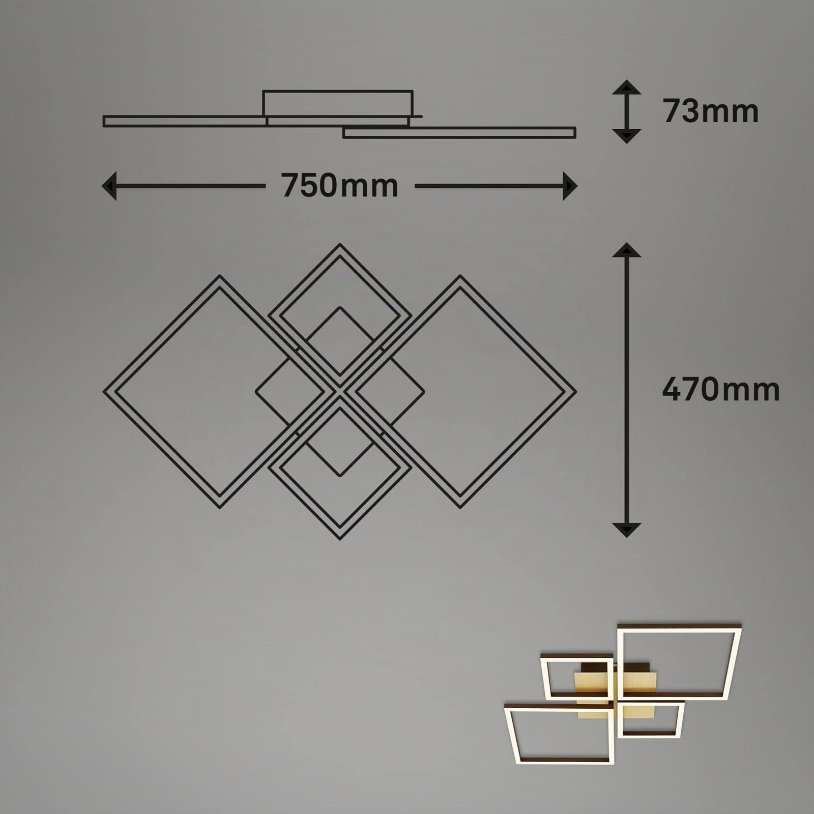 BRILONER - Plafoniera a LED orientabile, Dimmerabile, 44 Watt, 4000 lumen, 3000 Kelvin, Luce bianca calda, color oro, 75 x 47 x 7.3 cm.