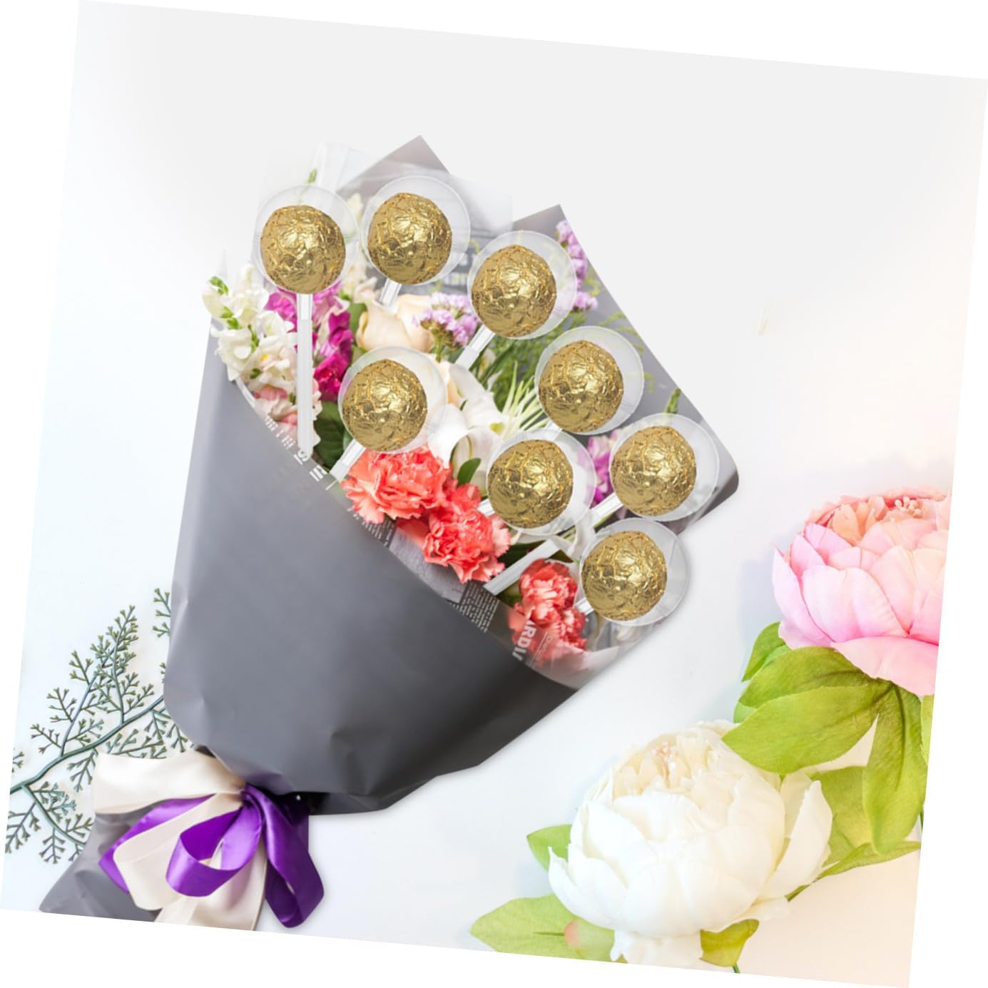 Tofficu 100pcs Candy Bouquet Holder Base for Chocolate Ball Decorations Durable Plastic Fixator for DIY Flower Arrangements Reusable Elegant Support for Weddings Special Occasions