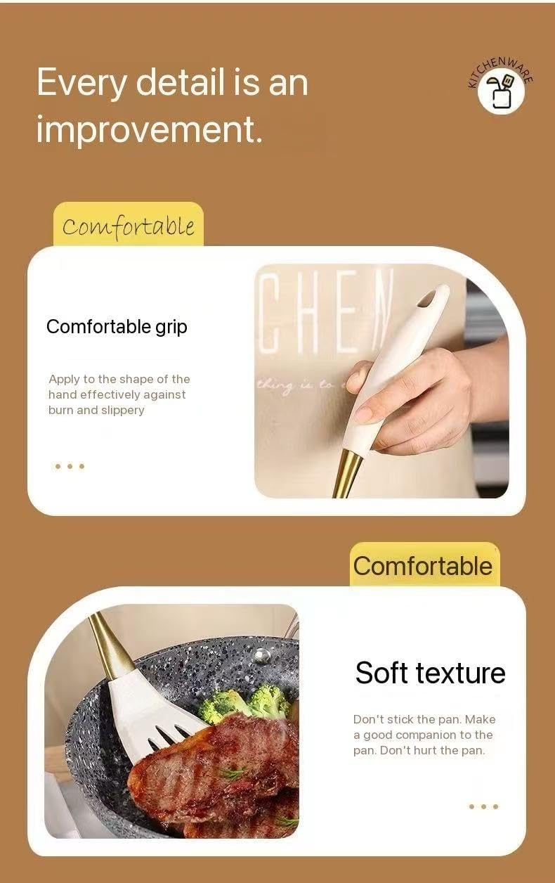 8-Piece Gold & White Kitchen Utensil Set for Nonstick Cookware