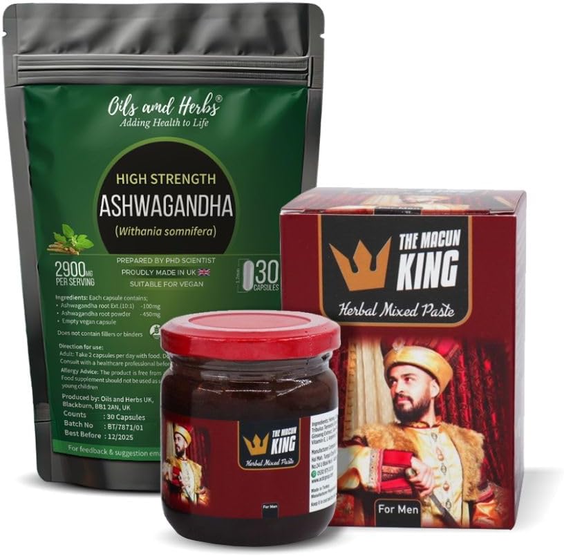Herbal Mixed Paste Turkish Honey Macunu King Paste- Fast Performance 480G Plus Free High Strength Ashwagandha Capsules 30 caps