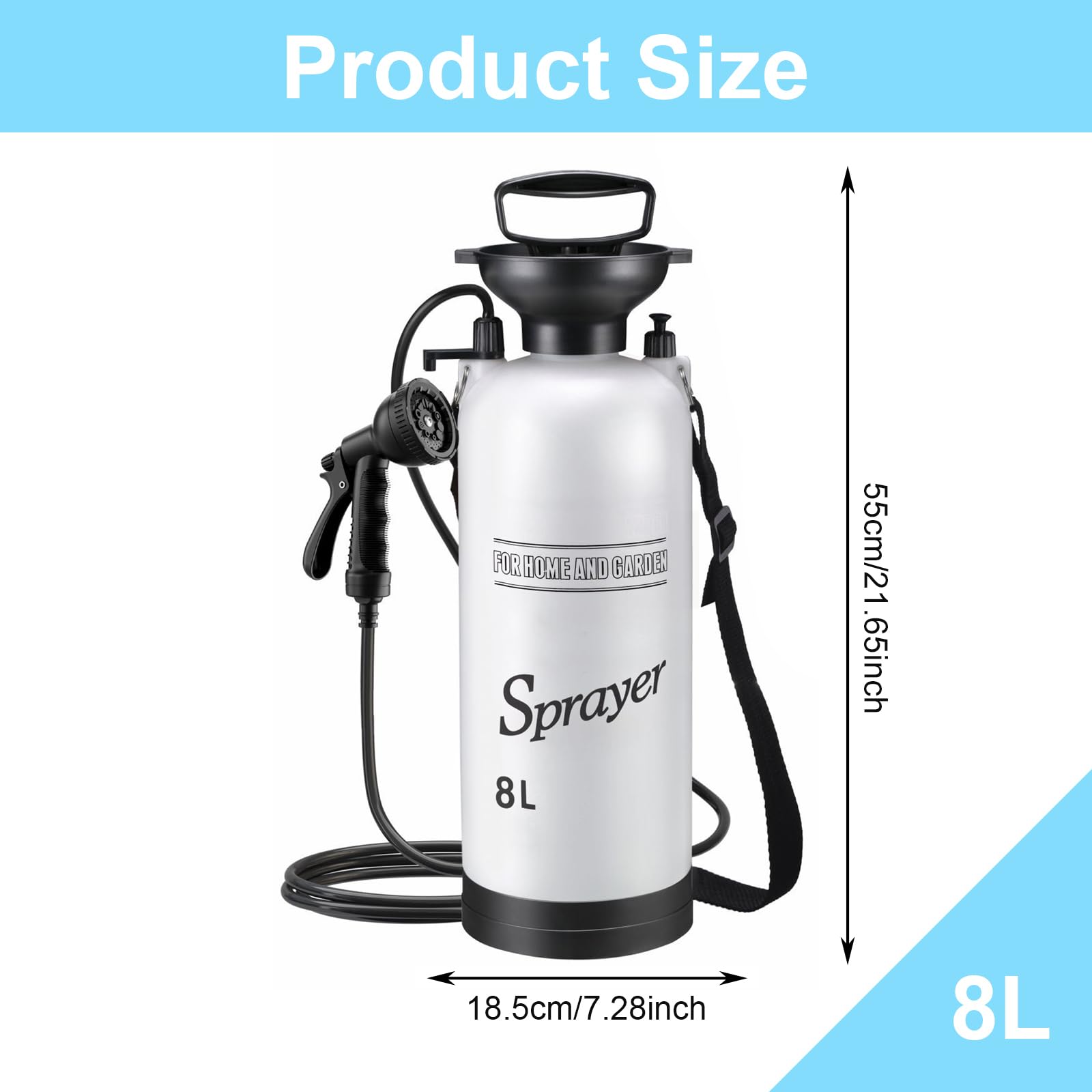 Douche de Camping Portable, Douche Portable 8L avec 10 Modes tête de pulvérisateur et Tuyau 9, 84 Pieds pour Jardin randonnée randonnée