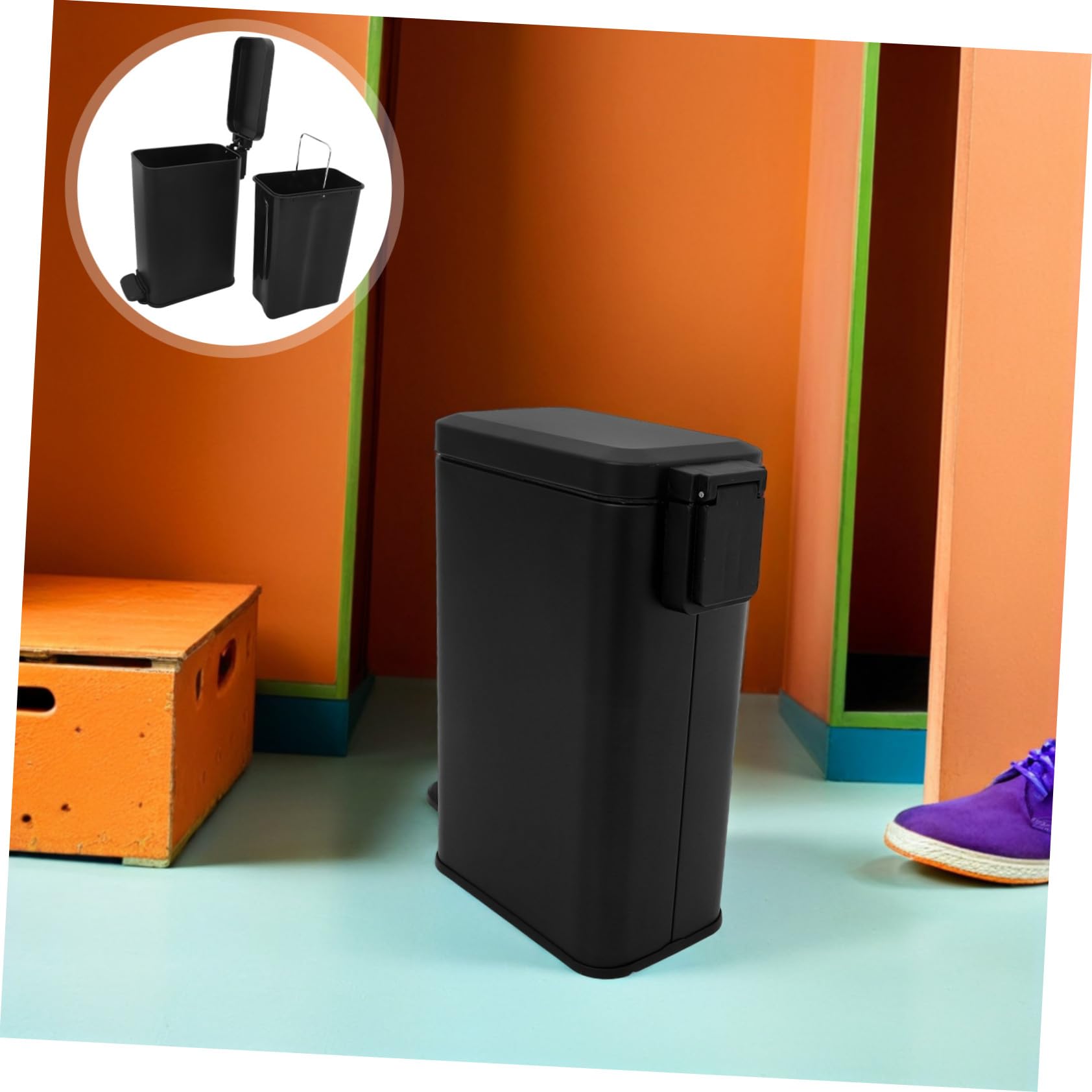 SEWACC Papelera Pedal Acero Inoxidable con Tapa y Base Delgada Cubo Basura Manos Libres para Oficina y Hogar Diseño Antiolor para Espacios Reducidos