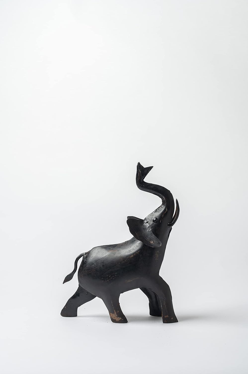 Dekulture Reclaimed Iron Black Elephant Figurine - Vintage Decor, Collectible, Home Office, Garden (7.5x2.5x10 Inches)