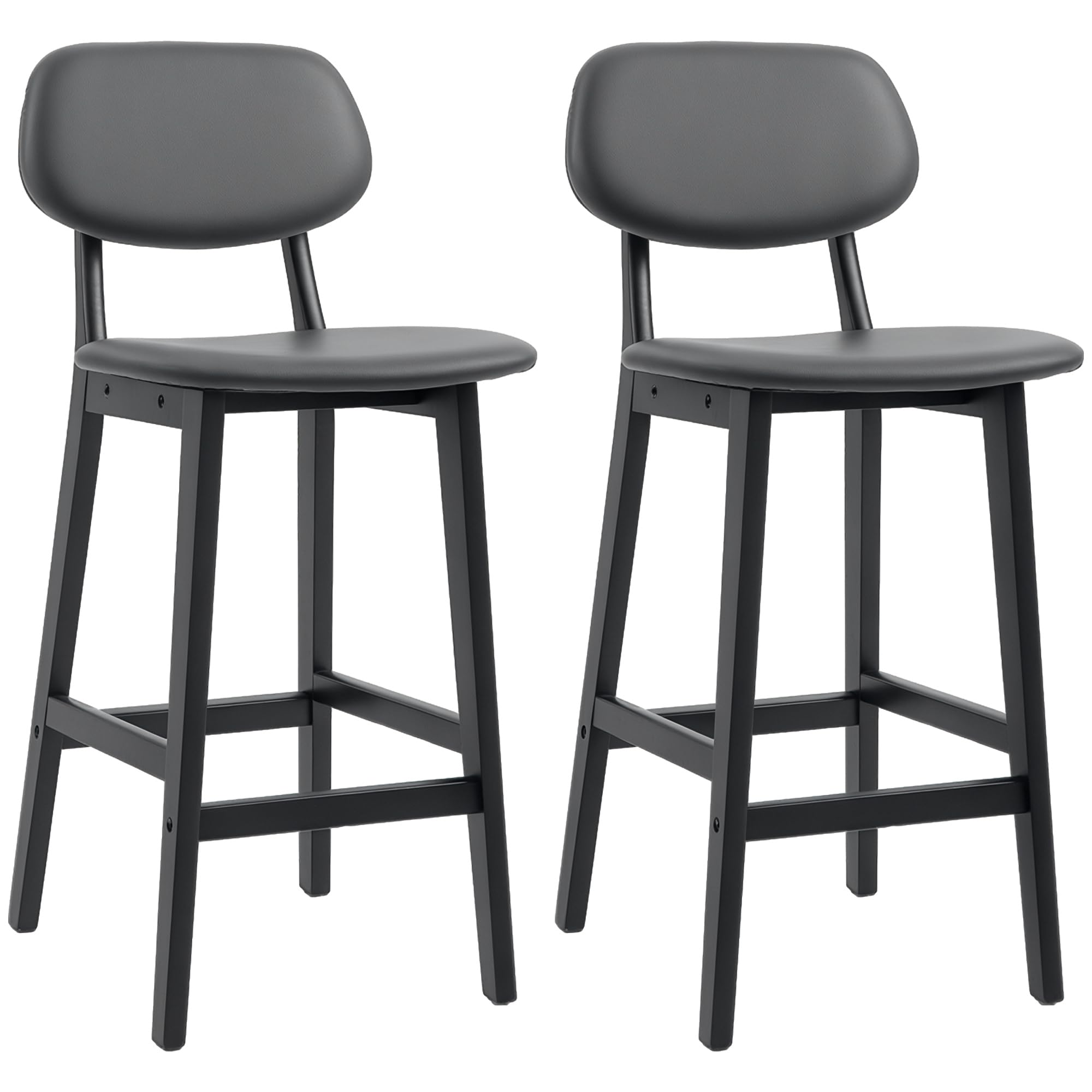 HOMCOM Breakfast Bar stools Set of 2 with PU Leather Cover, Wood Legs in Dark Grey