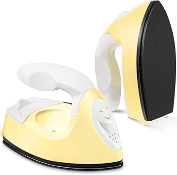 Honoson Mini Craft Iron Mini Heat Press Small Iron 3.93 x 2.36 x 2.76 in Portable Handy Tiny Flatiron with Charging Base Accessory for Fuse Bead Patch DIY Heat Transfer VinylLight Yellow