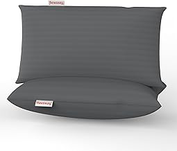 HAUSWAY Height Adjustable Microfiber Pillows Set of 2 for Sleeping |6 Months Warranty| 41x61 cm - Grey Stripe