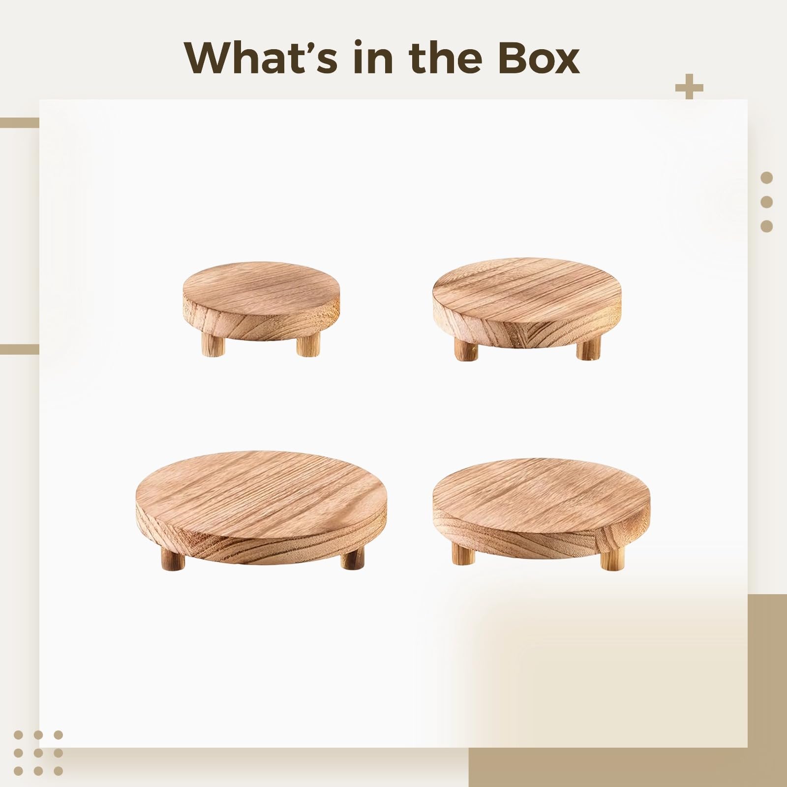 Générique Lot de 4 supports sur socle en bois, socles ronds pour décoration, rehausseurs couleur carbonisée pour plantes, style ferme rustique, hauteur 4,6 cm pour la décoration de la maison