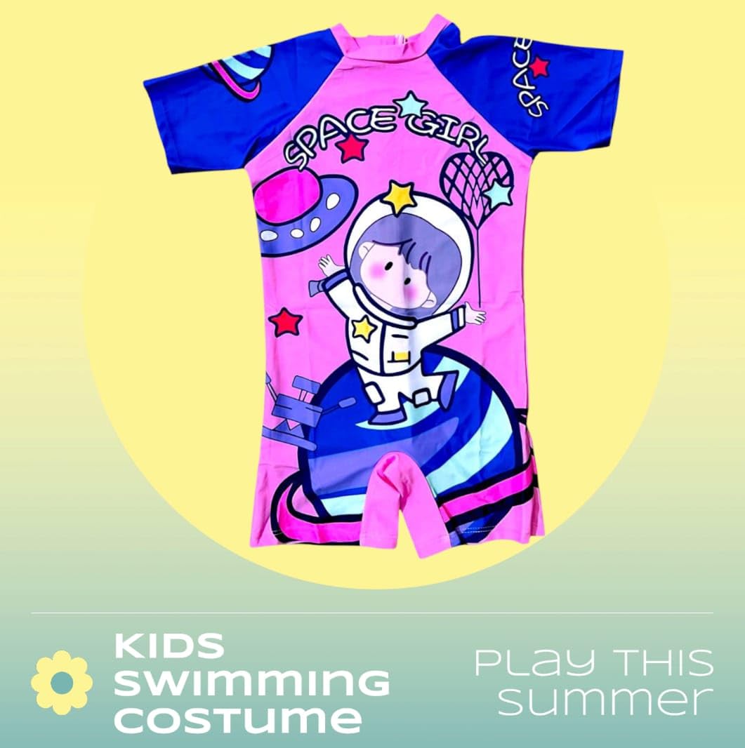 THE MORNING PLAY Morex Swimming Costume for Kids Girls & Boys One-Piece Swimwear Swimsuit Set Unisex (MODAL-2001) (in, Age, 3 Years, 4 Years, Regular, PINK-SPACE-GIRL-STYLE-10) - Image 3 thumbnail