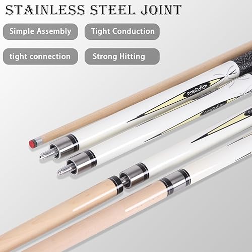 Miniatura 4 de Tacos de piscina de arce canadiense (0.394 in/0.453 in/0.512 in), 2 palos de piscina de 58 pulgadas con eje de desviación bajo, palos de billar