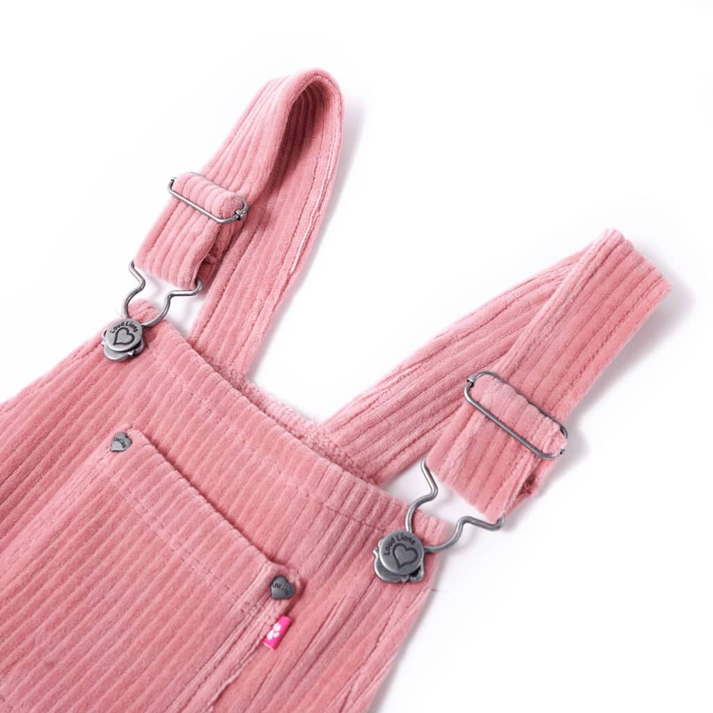 Vestido de peto infantil de pana rosa claro para niñas Ropa infantil con tirantes ajustables, bolsillos de parche, tela de algodón transpirable, adecuado para el día a día, fiesta