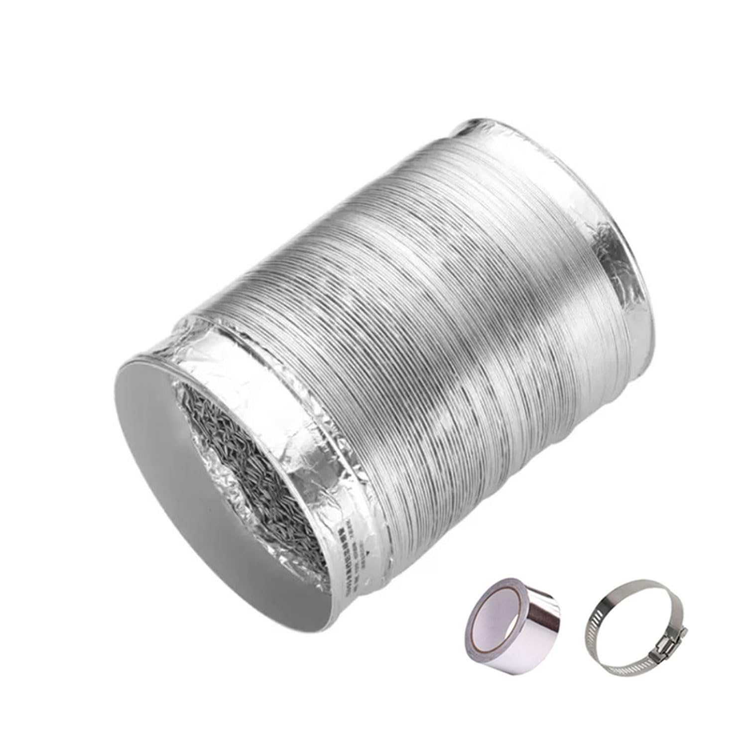 Condotto Flessibile in Alluminio, Tubo Flessibile in Alluminio for Scarico e Ventilazione con Fascetta e Nastro Adesivo Argento, Diverse Misure(4m 180mm)