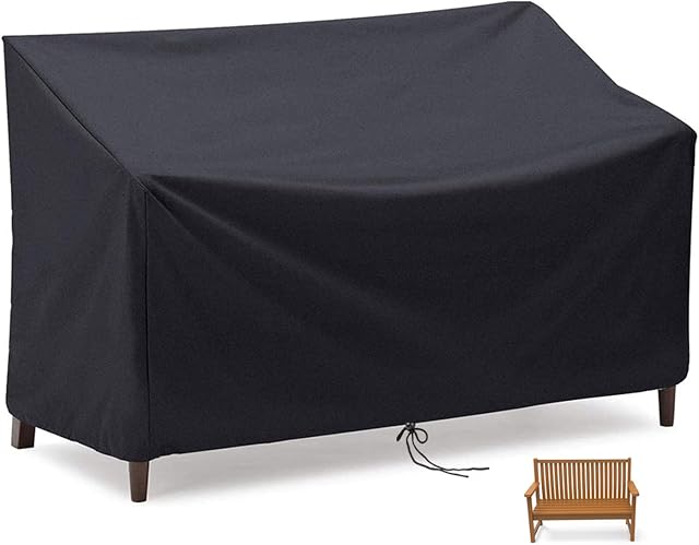 Flymer 2/3/4 Seater Bench Cover, Waterproof and Windproof and Tear proof 210D Oxford Fabric Anti-UV Furniture Cover for Outdoor Patio Bench - Black (3 seater)