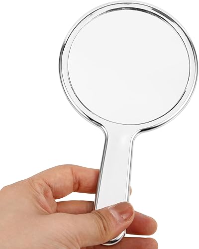 Miniatura 8 de Espejo de mano de vidrio con mango para maquillaje, espejo de viaje portátil para hombres y mujeres, chapado en plata, redondo