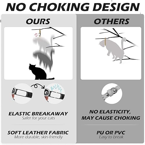 EXPAWLORER Halloween Cat Collar for Girl Boy- Adjustable Leather Pet Collar with Safety Elastic Belt,Personalized Punk Accessories Buckle Collars with Bell & Durable D-Ring, Skull(Black)(Black (Skull),7"-9")